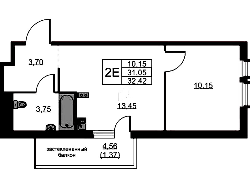1-комнатная квартира 32.42 м², 8/15 эт., ЖК «GloraX Парголово»